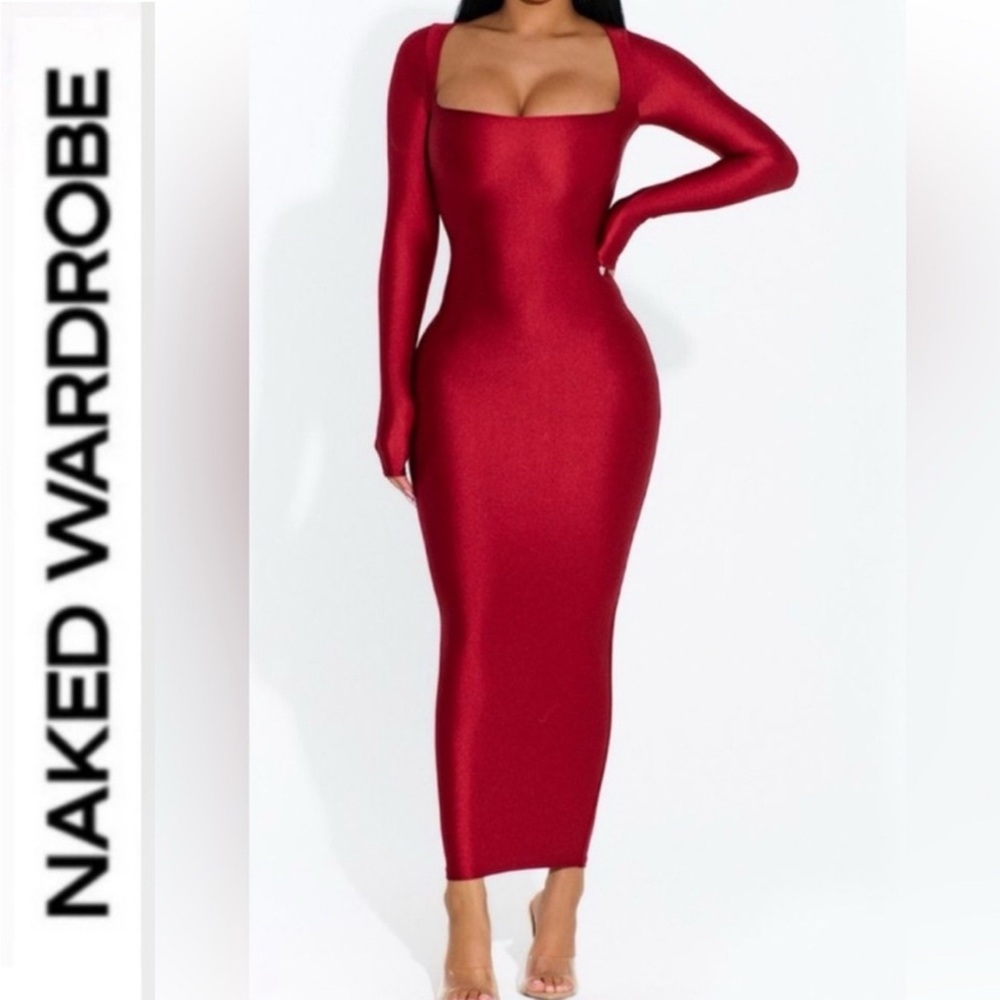 Naked Wardrobe ♥️ Red sleek midi dress